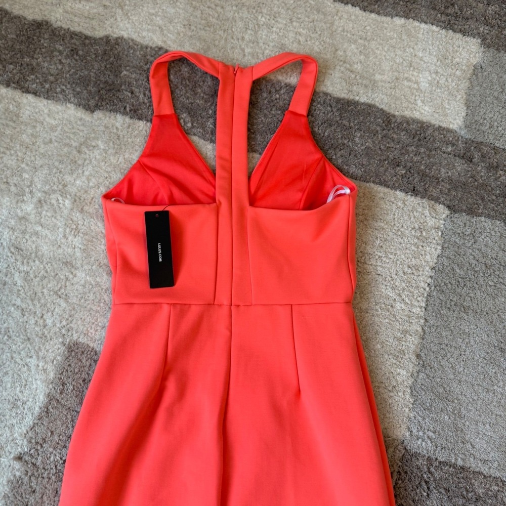 Lulus Coral Orange T-Back Bodycon Midi Dress RH13430LULU NWT Size Small - Picture 5 of 7